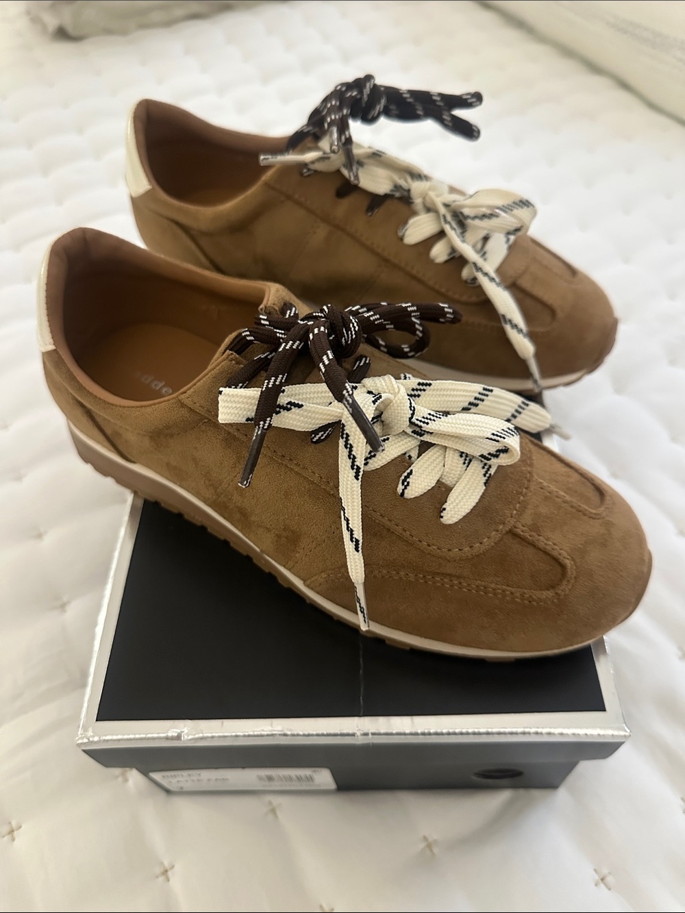 Madden Girl Tan Suede Sneakers with Dual-Tone Laces